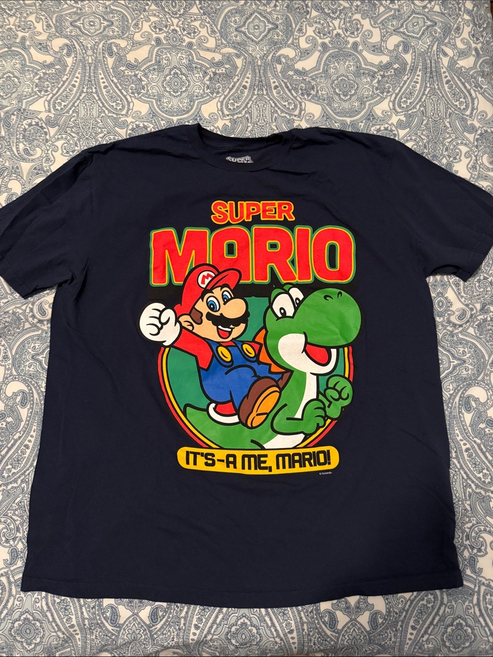 Hybrid Apparel Navy Super Mario Graphic Tee with Red, Green & Yellow Art